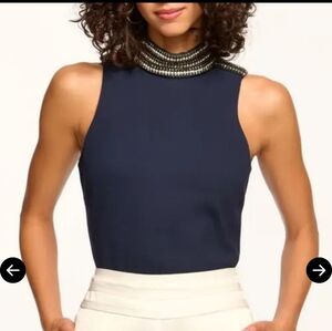 NWT Ramy Brook Ruth Embellished Sleeveless Top Navy Small $365